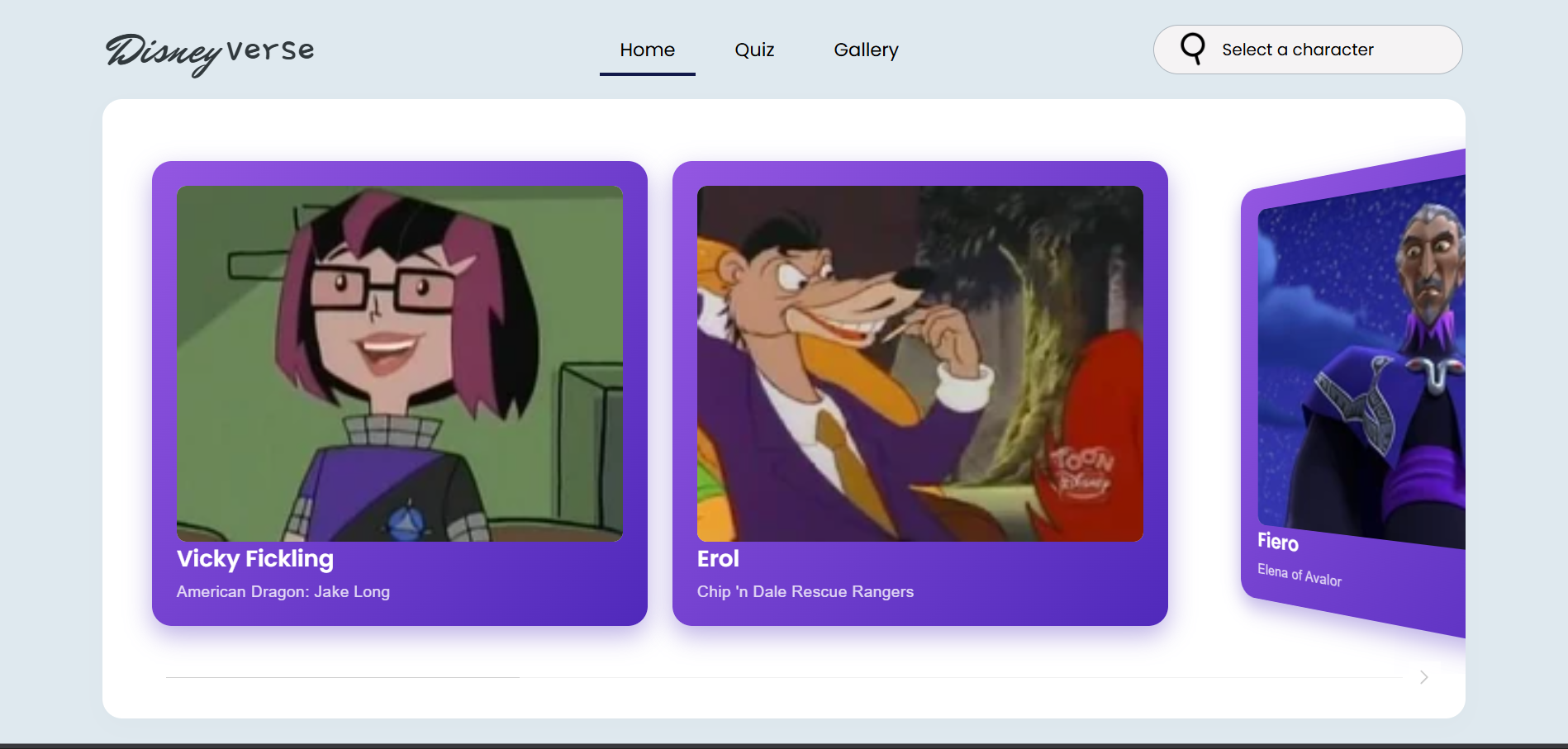 Disneyverse character explorer